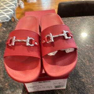 A red rouge color flip-flop from Ferragamo’s